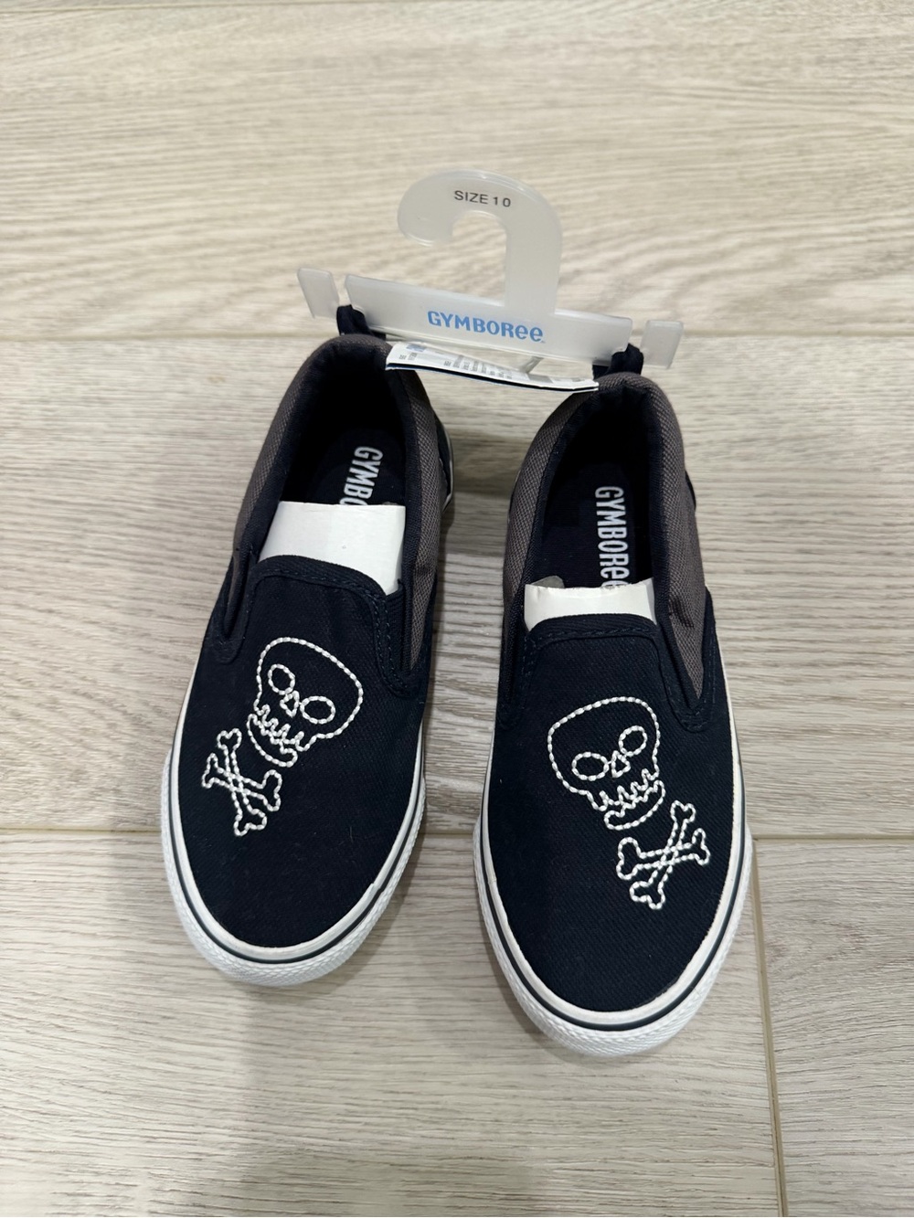 Gymboree Black Slip-On Sneakers with White Skull Embroidery